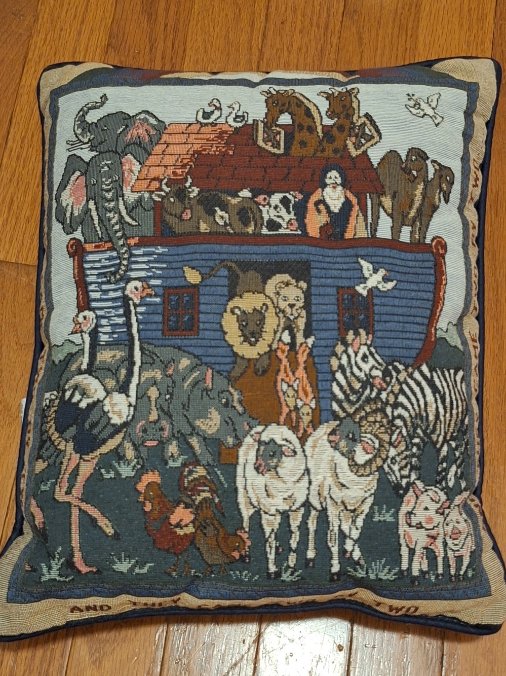 Noah's Ark Vintage Tapestry Decorative Pillow - Multicolor